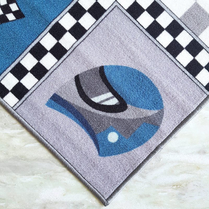 Racing Car Anti-Slip Kids Multipurpose Floor Mat Set of 2 - Blue