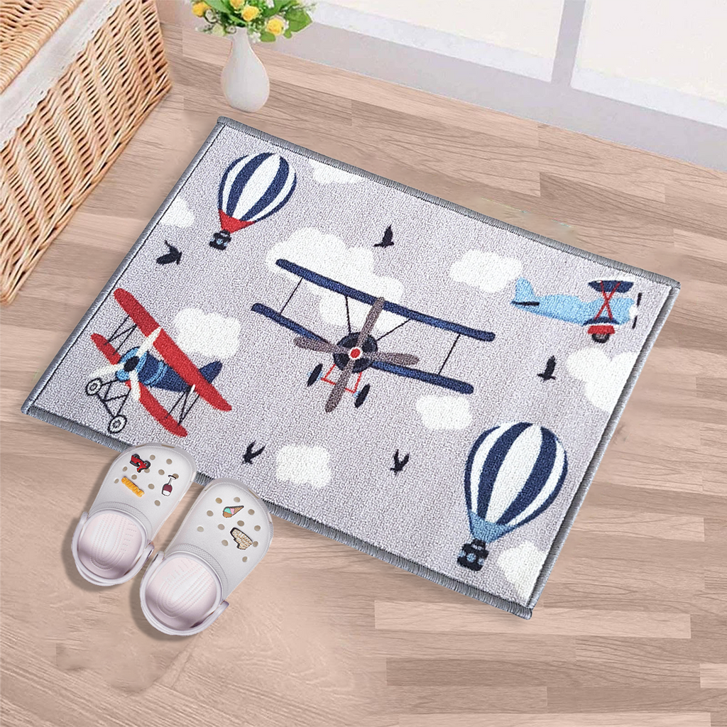 Plane Anti-Slip Kids Multipurpose Floor Mat Set of 2 - Grey