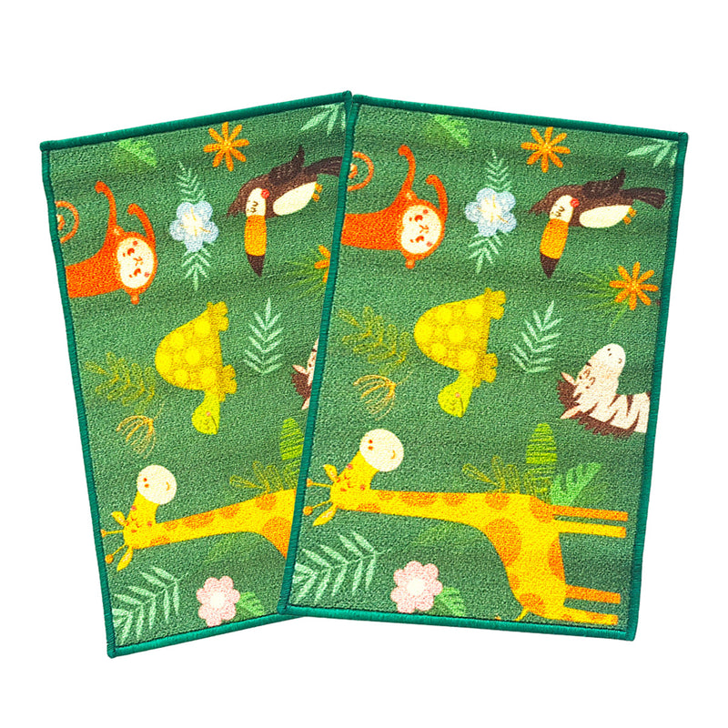 Animals Anti-Slip Kids Multipurpose Floor Mat Set of 2 - Green Jungle