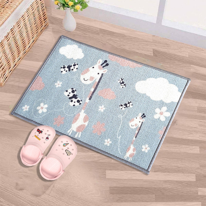 Animals Anti-Slip Kids Multipurpose Floor Mat Set of 2 - Blue Giraffe