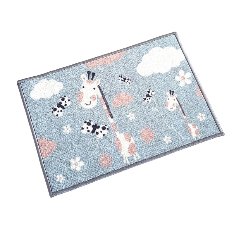 Animals Anti-Slip Kids Multipurpose Floor Mat Set of 2 - Blue Giraffe