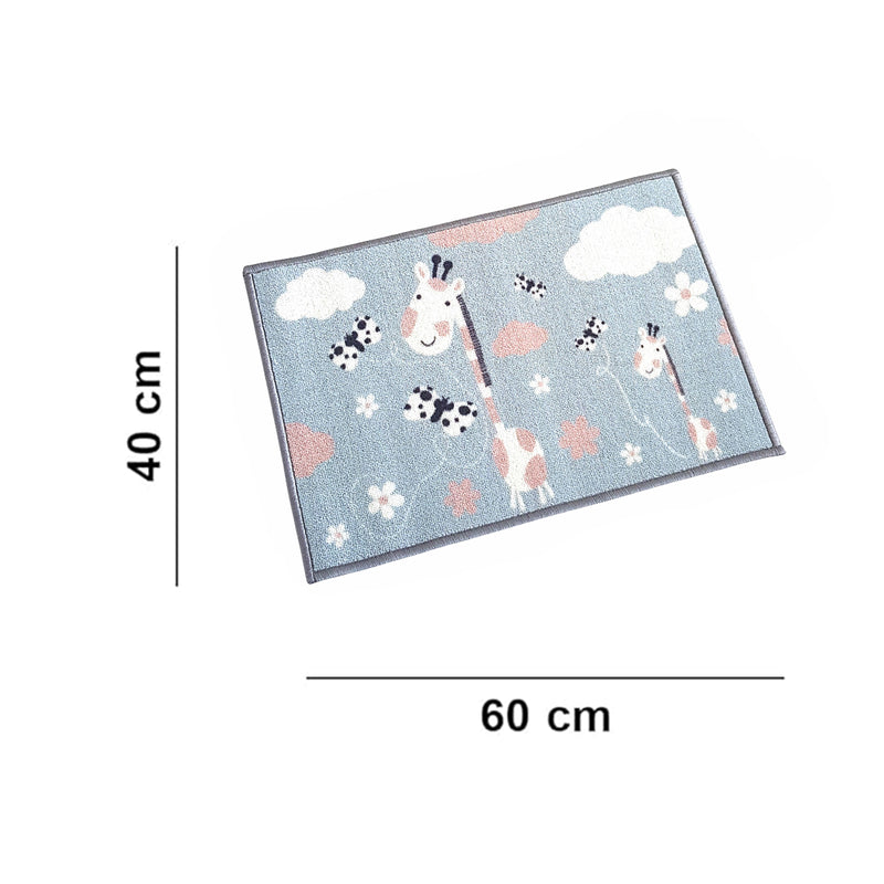 Animals Anti-Slip Kids Multipurpose Floor Mat Set of 2 - Blue Giraffe