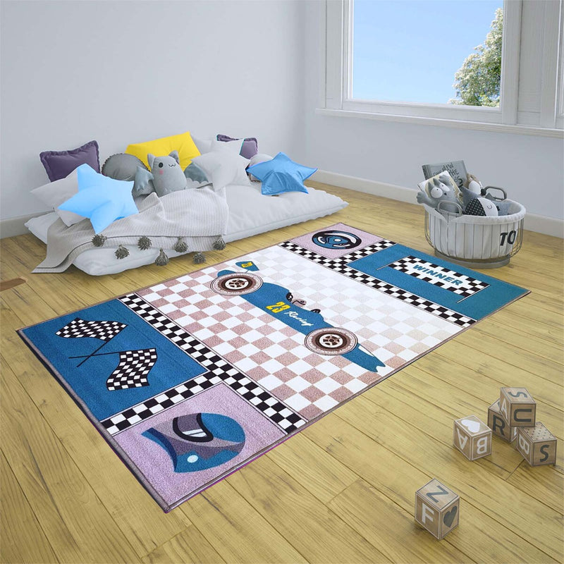 Racing Car Anti-Slip Kids Rug - Blue