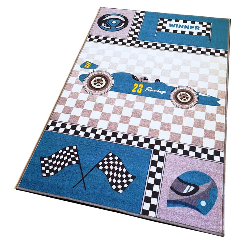 Racing Car Anti-Slip Kids Rug - Blue