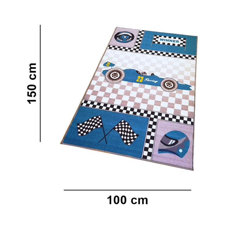 Racing Car Anti-Slip Kids Rug - Blue