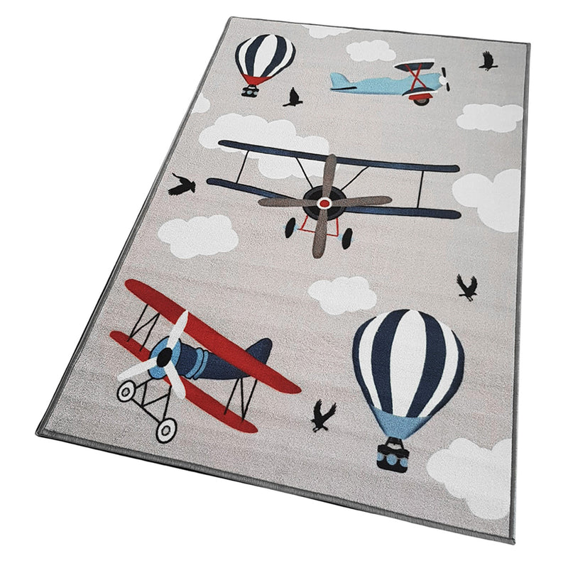 Plane Anti-Slip Kids Rug - Grey