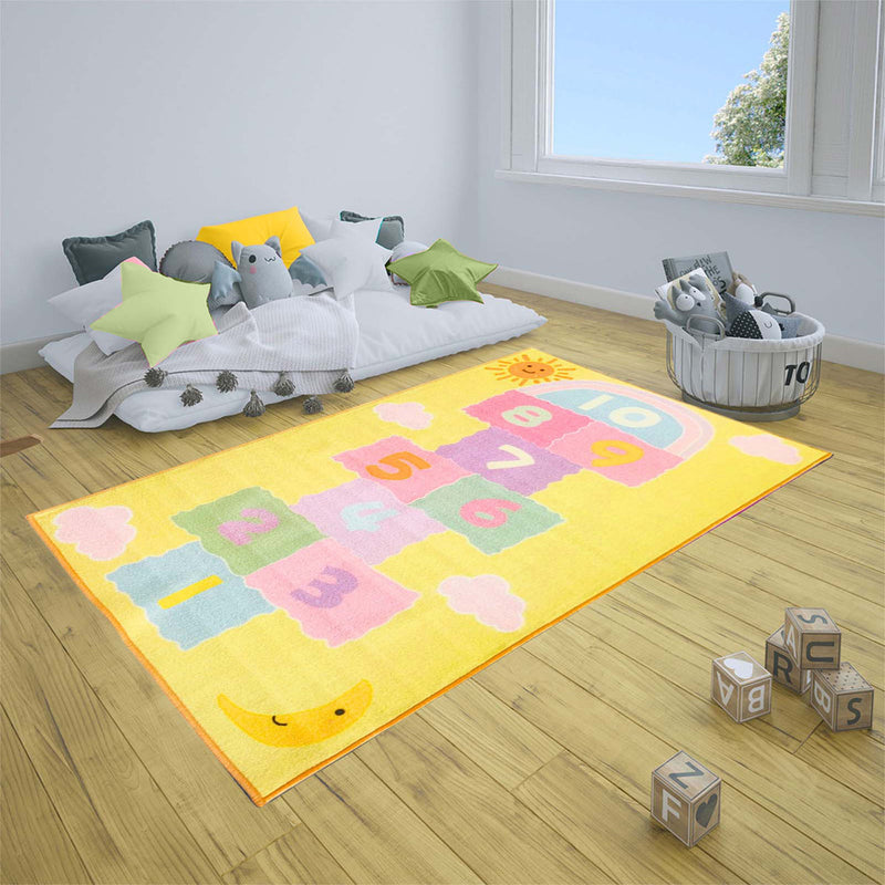 Hopscotch Anti-Slip Kids Rug - Yellow, Letters