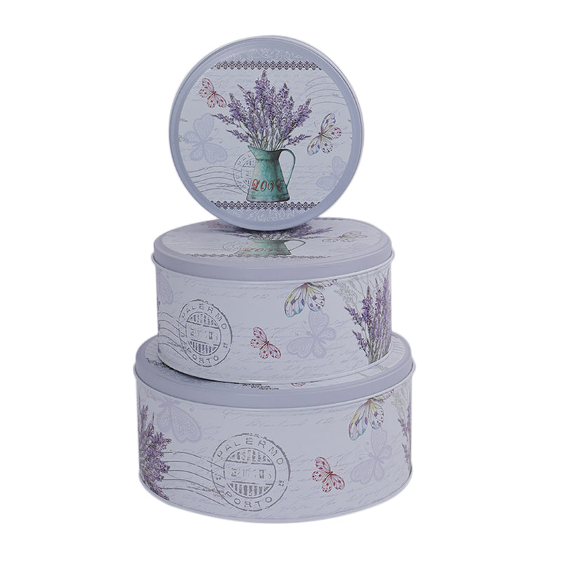 Round Lavender Vase Storage Tins (Set of 3)