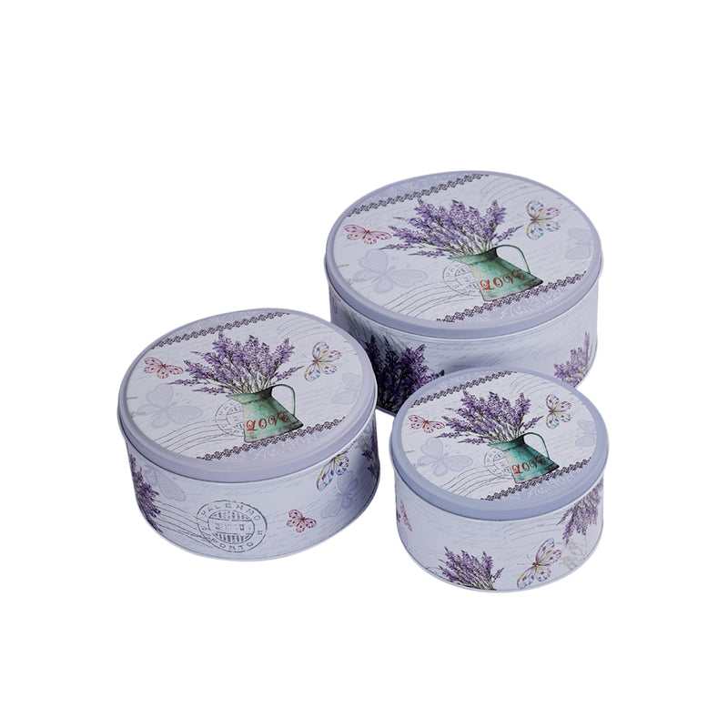 Round Lavender Vase Storage Tins (Set of 3)