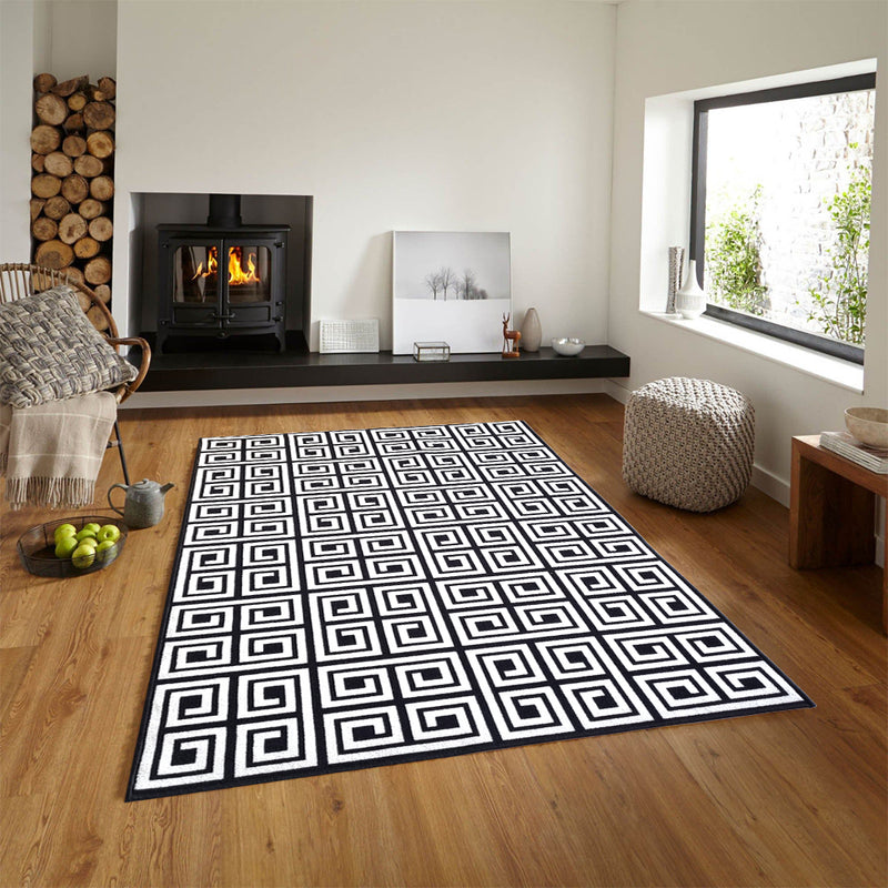 Greek Symmetric Key Rug- Black and White